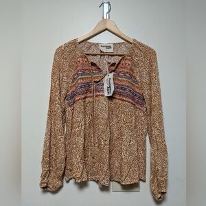 Savanna Jane Embroidered Boho Peasant Blouse Top Size S